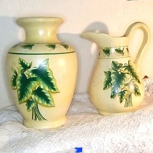 Decorative Hand Painted Ceramic Vase & Pitcher Set